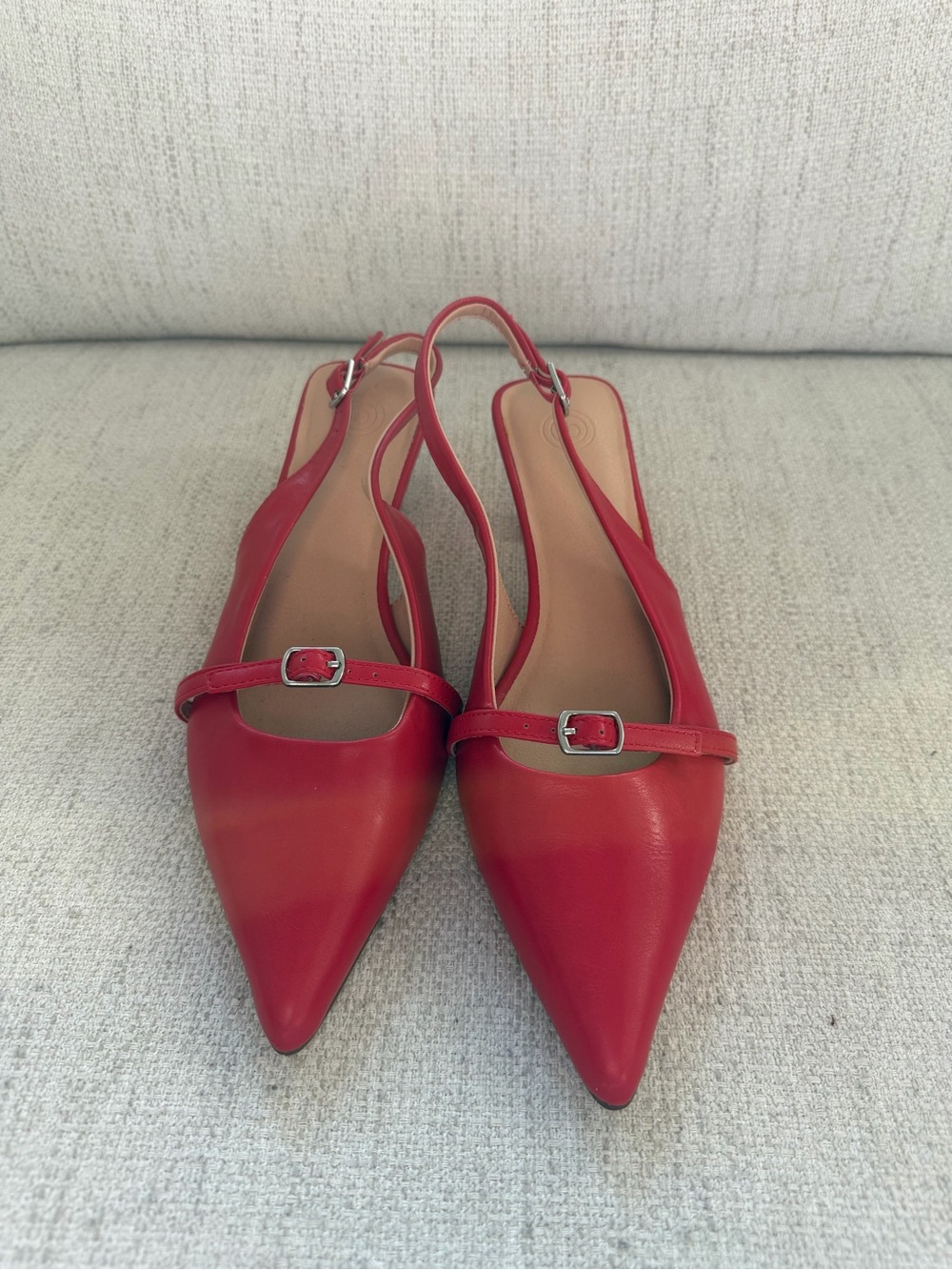 Women’s Red Pointed Slingback Kitten Heels with Buckle Strap New Without Tags